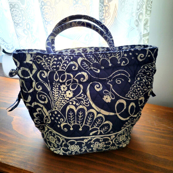 Vera Bradley Twirly Birds Navy Handbag with Top Handles – Retired Pattern - Picture 1 of 9